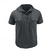 cheap Men&#039;s Casual T-shirts-Men&#039;s T Shirt Henley Shirt Tee Short Sleeve Shirt Short Sleeve Hooded Henley Summer Spring Color Block Fashion Designer Basic Drawstring Vacation Street Going out Black Khaki Light Grey Top Tee for