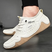 baratos Ténis para Homem-tênis esportivo masculino branco de couro sintético com design perfurado, leve e confortável, ideal para atividades casuais e ao ar livre