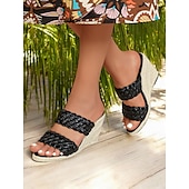 cheap Vacation Sandals-Red Woven Slide Sandals for Women – Stylish Wedge Heel, Summer Beach &amp; Casual Outdoor Footwear