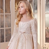 cheap Flower Girl's Dresses-Flower Girl Dress Girls' Formal Dress First Communion Dress Wedding Attire Party Dress Formal Wedding Party Princess Sweet Christmas Carnival Ruched Solid Color Strapless Crew Neck Light Yellow 4
