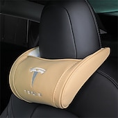 cheap Car Headrests&amp;Waist Cushions-StarFire 1 Pack Genuine Leather Hanging Car Seat Pillow Neck Support Headrest for Tesla 3 S X Y Models Black Red Coffee Colors Optional