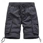 economico Classico-Per uomo Pantaloncini modello cargo Pantaloncini Bermuda A cordoncino Vita elastica Multi tasca Liscio Traspirazione umidità Indossabile Lunghezza del ginocchio Esterno Informale Giornaliero Di