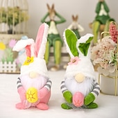 voordelige Pasen-Set van 2 paasdecoraties: roze oortjes, geruite konijntjes, kabouters en elfjes, poppetjes voor Pasen, huisdecoratie, lentedecoratie, schattige beeldjes voor in de woonkamer.