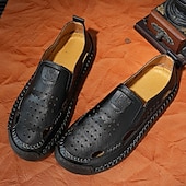 cheap Casual Sandals-Men&#039;s Brown Leather Slip-On Sandals with Perforated Detailing and Stretch Panels – Comfortable and Stylish for Casual Wear, Outdoor and Summer Activities