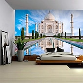 baratos tapeçaria de paisagem-Tapeçaria de Parede do Taj Mahal Paisagem Grande Tapeçaria Mural Decoração Fundo Fotográfico Cobertor Cortina Decoração para Casa Quarto Sala de Estar