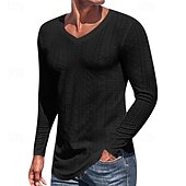 preiswerte Basic-T-Shirts-Herren T Shirt T-Shirt Langarmshirt Langarm V Ausschnitt Frühling Herbst Einfach Mode Designer Basic Jacquard Urlaub Straße Ausgehen Schwarz Weiß Blau Top T-Shirt für Herren