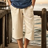 baratos Feriado-Homens Calção Shorts de linho Shorts de verão Shorts de praia Calças Capri Bolsos Com Cordão Cintura elástica Tecido Conforto Respirável Comprimento da panturrilha Férias Feriado Praia Havaiana Boho