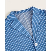 abordables Blazers Clásicos para Hombres-Hombre Graduación chaqueta Negocio Fiesta de Cóctel Fiesta de Boda Moda Casual Primavera Otoño Mezcla de Algodón Rayas Bolsillo Botones Cómodo Botonadura Simple Chaqueta de sport Azul Real