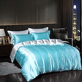 cheap Duvet Cover Sets-4 Pieces Satin Silk Bedding Set with Fitted Sheets Duvet Cover Sets Summer Solid Color Comforters Covers with 2 Pillowcases
