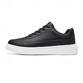 economico Casuale-sneakers da uomo in similpelle nera con suola ammortizzata, comodo design con lacci per un uso casual e quotidiano