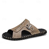 abordables Sandalias casuales-Sandalias casuales marrones para hombre con tira de cuero y elegantes detalles de costura: cómodas para usar a diario, en la playa y para salidas relajadas