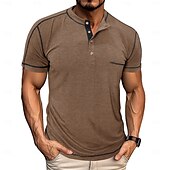 tanie Casualowa koszulka Henley-Męskie Koszulka z guzikami Koszula Henley Koszulka z krótkim rękawkiem Koszulka Krótki rękaw Henley Lato Jednolity/zwykły kolor Moda Designerskie Moda Urlop Ulica Wyjściowe Czarny Niebieski