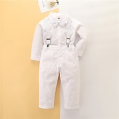 abordables Costume formel pour garçon-3 Pièces Costume de Porteur d&#039;Alliance  Garçon Enfants Bébé Chemise &amp; Pantalon Ecole Formel Soirée basique Décontractées Doux Couleur unie Col en V Blanche Coton