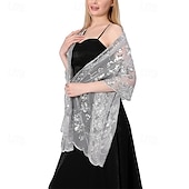 cheap Wedding Guest Wraps-Ladiery Sequin Floral Shawls and Wraps for Evening Dresses,Women sparkly Sheer Mesh Wedding Shawls for Evening Party