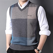 رخيصةأون سترات وبلايز النخبة للرجال-رجالي سترة سترة متماسكة V-neck مراجعة النمك منقوش V رقبة تريكو أنيق مدرسة رسمي ملابس الربيع الخريف أخضر داكن رمادي فاتح S M L