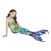 billiga Mermaid Baddräkt-Barn Flickor Badkläder för sjöjungfrun Baddräkt Helgdag Strand Vågar Semester Tropisk Baddräkter 4 år + Sommar Gul Rodnande Rosa