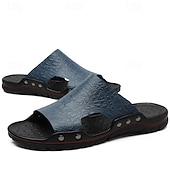 preiswerte Lässige Sandalen-lässige braune Slide-Sandalen für Herren mit Krokoprägung und strapazierfähiger Gummisohle – bequeme Outdoor-Schuhe für Sommer, Strand und Alltag