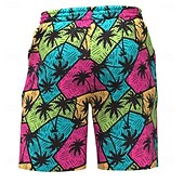 olcso Trópusi növények és virágok-Férfi Színes Kókuszfa Úszónadrágok Deszkás short Úszónadrág Közepes csípő Utcai sikk Hawaii Hétköznapi Szabadság Tengerparti nyaralás Zseb Zsinór Rugalmas derék Tervező Ruházat