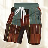 cheap Geometric Print-Men&#039;s Color Block Patchwork Swimming Trunks Board Shorts Swim Shorts Mid Waist Streetwear Hawaiian Casual Holiday Side Pockets Elastic Drawstring Waist Designer Clothing Apparel