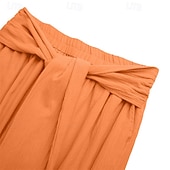 cheap Retro-Men&#039;s Linen Pants Trousers Summer Pants Drawstring Elastic Waist Wide Leg Plain Comfort Breathable Full Length Casual Daily Holiday Fashion Classic Style Pumpkin White Micro-elastic