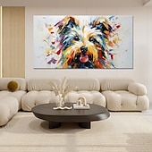 cheap Animal Paintings-Handmade Oil Painting Canvas Wall Art Decoration Modern Abstract Cute Animal Puppy for Living Room Home Decor Rolled Frameless Unstretched Painting