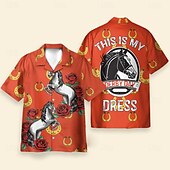 お買い得  ヴィンテージシャツ-ケンタッキーダービー 男性用 競馬 バラのために走る シャツ キューバシャツ 半袖 ヴィンテージレトロ バケーション 祝日 祭り 夏 春 キャンプカラーシャツ 3Dプリント 面白いケンタッキーダービーシャツ オレンジ