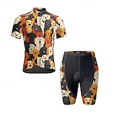 cheap Men&#039;s Clothing Sets-Men&#039;s Cycling Jersey with Shorts Dog Short Sleeve Bike Clothing Suit with 3 Rear Pockets Mountain Bike MTB Road Bike Cycling Front Zipper Sweat wicking Comfortable Breathable Sports Black Yellow Dark