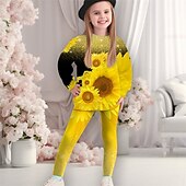Easter Girls' 3D Floral Graphic Sunflower Sports Suit Tracksuits Sweatshirt & Legging Set Long Sleeve Spring Fall Daily Casual Tights Kids 4-12 Years Crew Neck Outdoor Vacation Sports Tailored Fit4