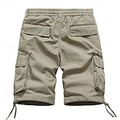 economico Classico-Per uomo Pantaloncini modello cargo Pantaloncini Bermuda A cordoncino Vita elastica Multi tasca Liscio Traspirazione umidità Indossabile Lunghezza del ginocchio Esterno Informale Giornaliero Di