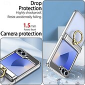 お買い得  サムスン用ケース-Samsung Galaxy Z Flip 6 Z Flip 5 用のバックカバーリングバックル、ショックプルーフ、レトロメッキPC