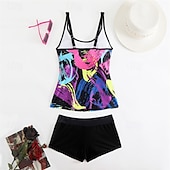 billiga One Pieces &amp; Tankinis-Dam Tankini Tvådelad baddräkt Brottarrygg Badkläder Badkläder Gul Blå Andningsfunktion Snabb tork Lättvikt Ärmlös - Simmning Surfing Strand Sommar Vår