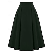 tanie Statki-Retro / vintage Lata 50. Rockabilly Długa Spódnica huśtawka Jednokolorowe Damskie Święta Karnawał Nowy Rok Codzienny Dzienne zużycie Herbaciane przyjęcie Dla dorosłych Spódnica Lato