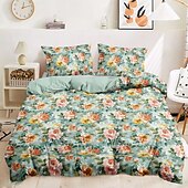 ieftine 100% bumbac-Husă de duvet pentru pat de dimensiune normală set de așternuturi cu flori husă de pătură moale ușoară cu 2 fețe de pernă pentru vară primăvară