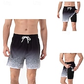 baratos calção de banho boxer masculino-Homens Calção Justo de Natação Shorts de Natação Bermuda de Surf Calças Com Cordão 2 em 1 Com bolsos Natação Surfe Praia Esportes Aquáticos Estampado Verão Primavera