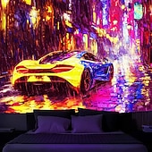 ieftine Tapiserii cu lumină neagră-Tapiserie Blacklight Strălucire în întuneric Petrecere strălucitoare Reactive UV Stradă oraș Mașină Misty Natură Peisaj Tapiserie Suspendată Artă de perete Mural pentru Living sau Dormitor