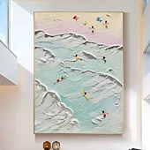 abordables Peintures paysages-Peinture à l&#039;huile sur toile de paysage marin peint à la main, peinture à l&#039;huile côtière, art mural fait à la main, peinture abstraite de paysage marin de plage sur toile, salon, immense peinture à