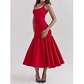 cheap Dresses-Retro Vintage 1950s 1960s Midi Dress Bodycorn Solid Color Women&#039;s Masquerade Wedding Vacation Tea Party Adults&#039; Dress