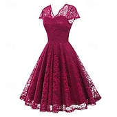 levne Šaty-Elegantní 50. léta Retro Ke kolenům Šaty A-Line šaty Čajové šaty Krajka A-Linie Dámské Vánoce Karneval Nový rok Maturita Denní nošení loučení se svobodou nevěsty Dospělé Šaty pro návrat domů Léto