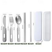 economico Cucina da campeggio-set di posate vintage in acciaio inox - set di utensili portatili per esterni con borsa per il trasporto - perfetto per picnic, campeggio e viaggi