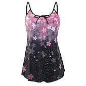 billiga Tankinis-Kvinnors tankini 2-delad baddräkt Boho shorts mage kontroll hög midja smal rygglös semester strandkläder paisley U-hals ärmlösa baddräkter