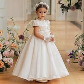 levne Dívčí květinové šaty-Šaty pro květinovou družičku Dívčí Šaty pro první přijímání Šaty na párty Svatební Párty Princeznovské Sladký Vánoce Karneval Nabírané šaty Pevná barva Bez ramínek Tričkový Bílá 4 roky +