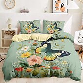 abordables 100% Coton-l.t.home Parure de lit réversible en satin 100 % coton de qualité supérieure, 300 fils au pouce carré, motif floral Elite