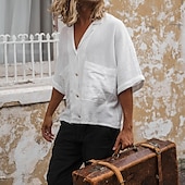 economico Strada-Per uomo Camicia Camicia di lino Camicia casual Camicia con Bottoni Camicia di cotone Semplice Vacanza Streetwear Bianco Manica Corta Collo ripiegato Estate Abbigliamento Bottonato