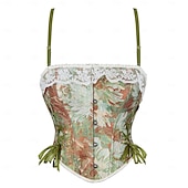 olcso Felsők-Retró Középkori Reneszánsz Fűző Prsluk Bustier Ren Faire Fűzős Virágos Jacquardszövet Női Kelta Fantasy királyi Mindszentek napja Farsang Parti Alkalmi / Napi LARP Felnőttek Fűző