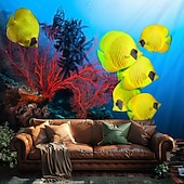 economico Arazzo della Spiaggia Oceanica-Tappeto appeso in stile paesaggistico con pesci dell'oceano Arte da parete Grande Tappeto Murale Decorazione Sfondo Fotografico Coperta Tenda per decorazione della camera da letto soggiorno