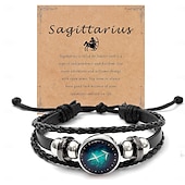 billiga Festtillbehör-multilayer constellation zodiac läder armband handgjorda vävda stjärntecken wrap armband armband för kvinnor män smycken födelsedagspresent