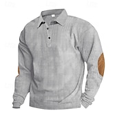 cheap Men&#039;s Classic Polo-Men&#039;s Corduroy Shirt Button Up Polos Casual Sports Lapel Long Sleeve Fashion Basic Color Block Patchwork Button Spring Fall &amp; Winter Regular Fit Army Green Navy Blue Brown Gray Corduroy Shirt