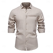 abordables Informal de negocios-Hombre Camisa camisa de lino Camisa de lino de algodón Camisa casual Abotonar la camisa Plano Vacaciones Calle Blanco Azul Marino Oscuro Albaricoque Manga Larga Diseño Primavera Ropa Frunce