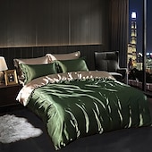 cheap Duvet Cover Sets-4 Pieces Satin Silk Bedding Set with Fitted Sheets Duvet Cover Sets Summer Solid Color Comforters Covers with 2 Pillowcases