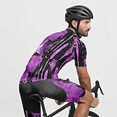 abordables Ensembles de vêtements pour hommes-Homme Maillot et Cuissard Velo Cyclisme Manche Courte VTT Vélo tout terrain Cyclisme sur route Été Printemps Automne Violet Pourpre foncé Graffiti Vélo Fermeture Éclair Frontale Évacuation de la